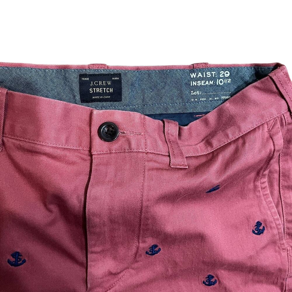 J. Crew Stretch Chino Shorts Red Blue Anchors Men's W29 L10.5 Preppy 5 Pocket - Picture 2 of 3